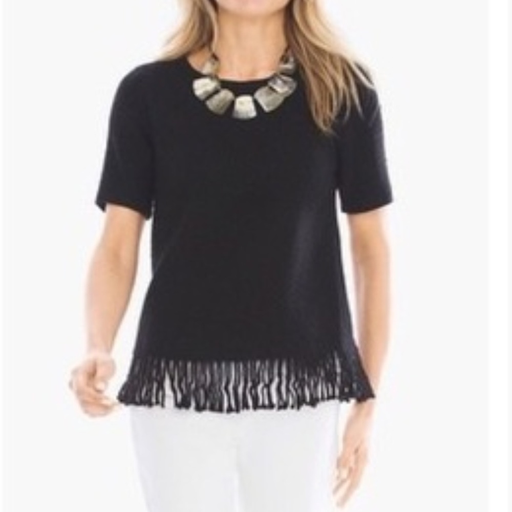 Chico’s New Black Fringe Hem Pullover Sweater NWOT